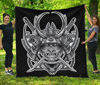 Silver Samurai Mask Print Quilt