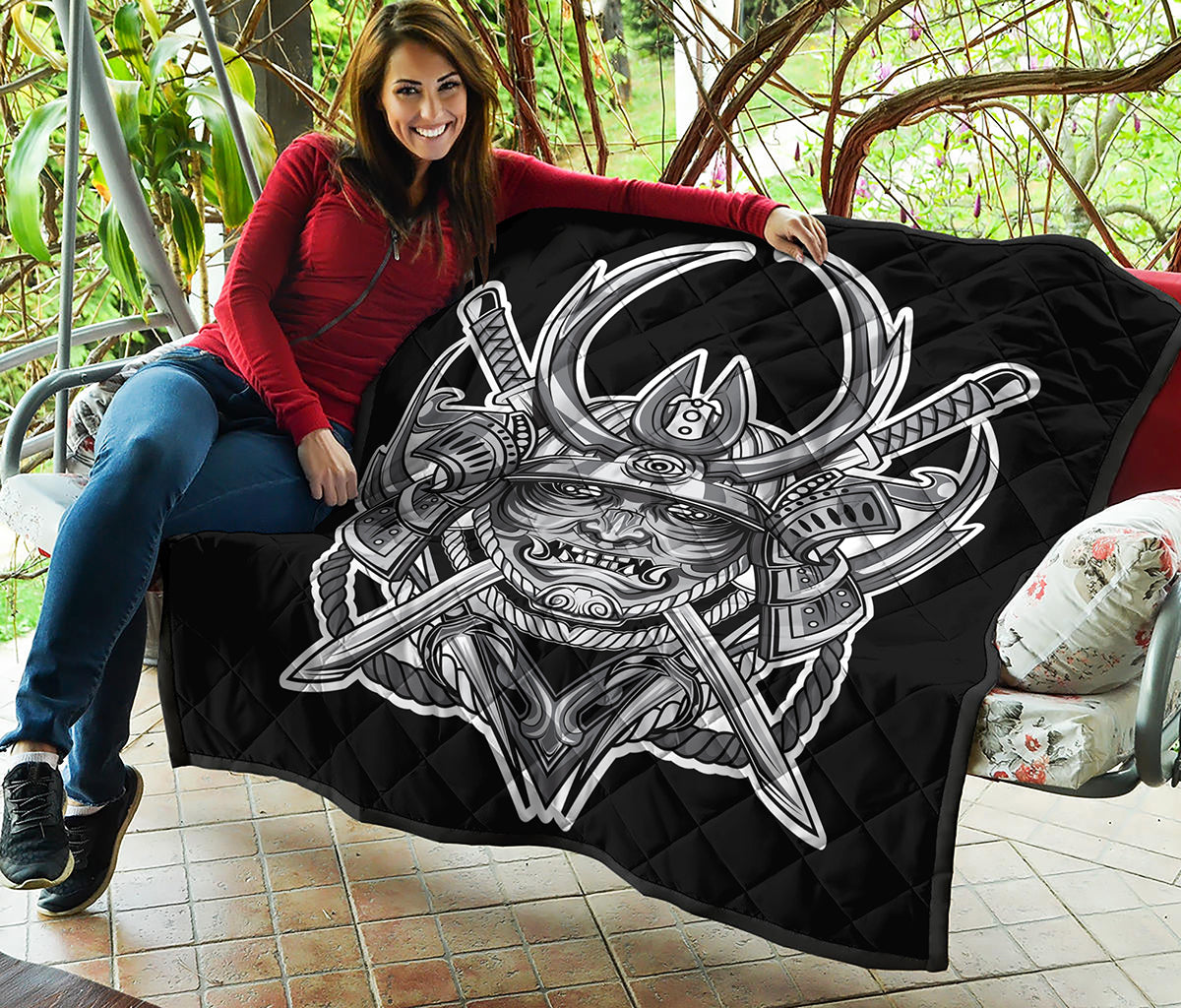 Silver Samurai Mask Print Quilt