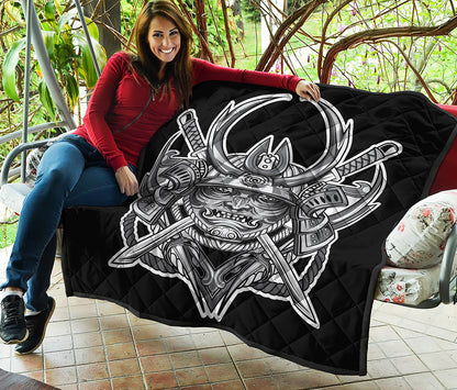 Silver Samurai Mask Print Quilt