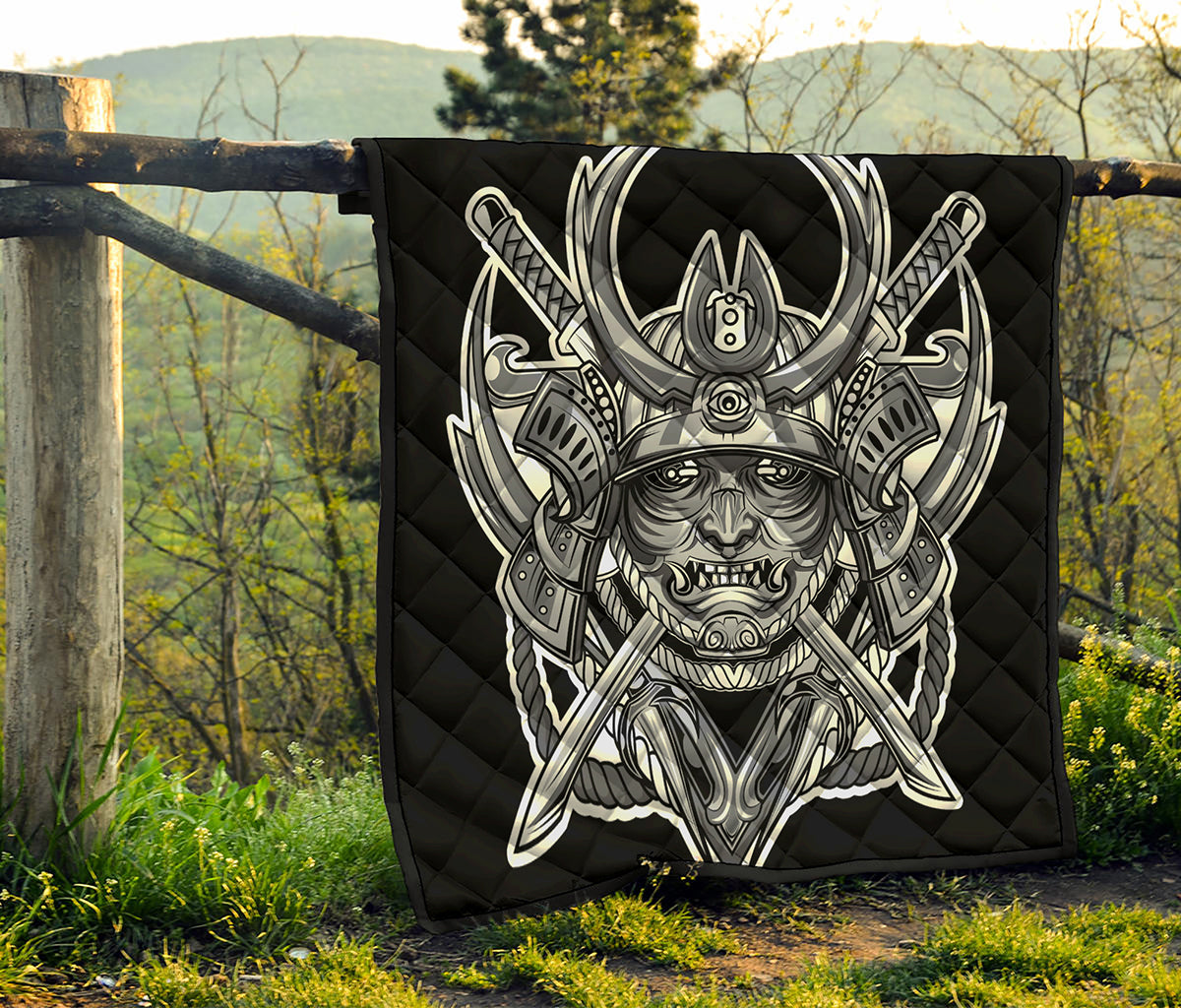 Silver Samurai Mask Print Quilt