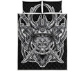 Silver Samurai Mask Print Quilt Bed Set