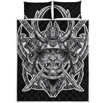 Silver Samurai Mask Print Quilt Bed Set