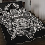 Silver Samurai Mask Print Quilt Bed Set