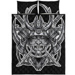 Silver Samurai Mask Print Quilt Bed Set