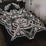 Silver Samurai Mask Print Quilt Bed Set