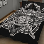 Silver Samurai Mask Print Quilt Bed Set