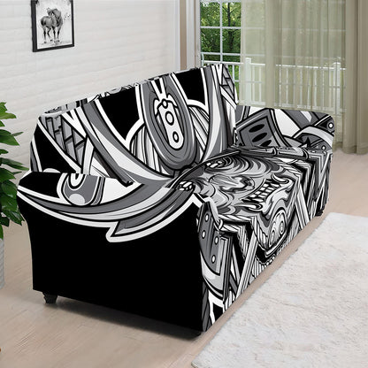 Silver Samurai Mask Print Sofa Cover
