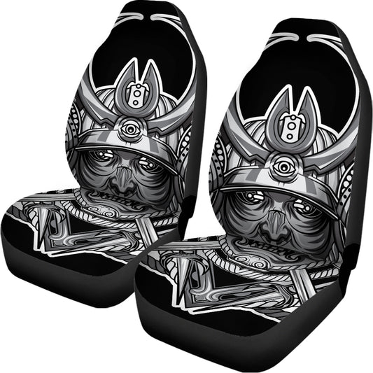 Silver Samurai Mask Print Universal Fit Car Seat Covers