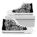 Silver Samurai Mask Print White High Top Sneakers