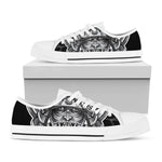 Silver Samurai Mask Print White Low Top Shoes