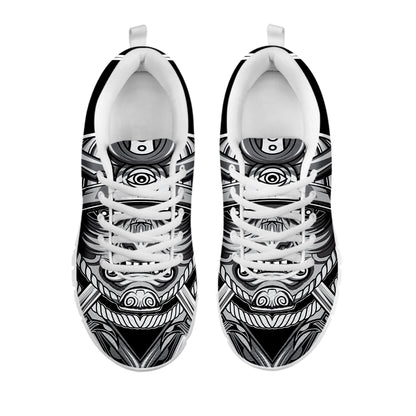 Silver Samurai Mask Print White Sneakers