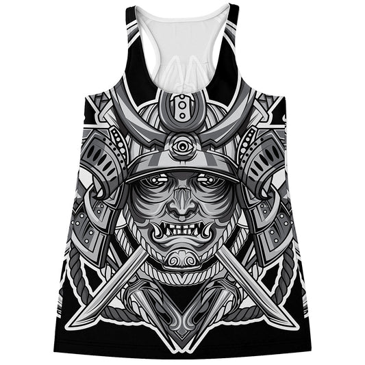 Silver Samurai Mask Print Women's Racerback Tank Top