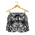 Silver Samurai Mask Print Women's Shorts