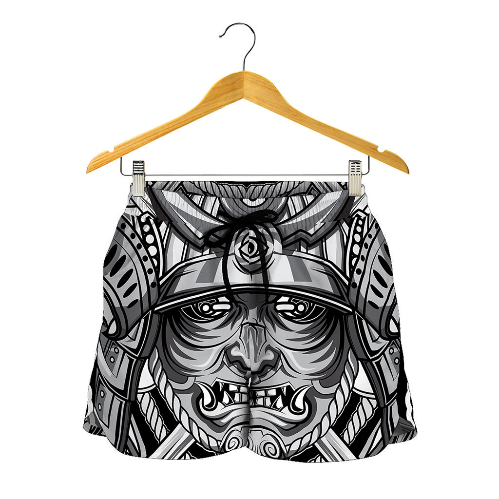 Silver Samurai Mask Print Women's Shorts