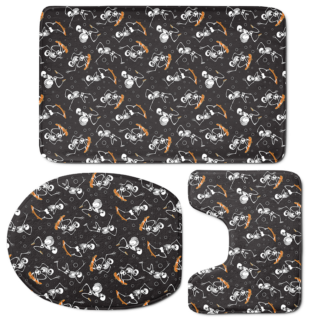 Skateboarding Skeleton Pattern Print 3 Piece Bath Mat Set