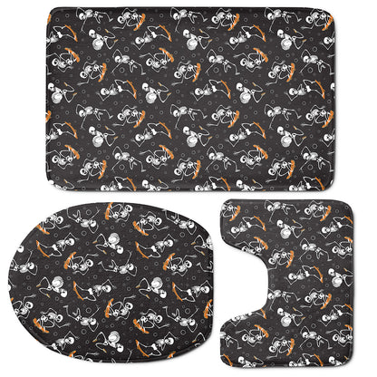 Skateboarding Skeleton Pattern Print 3 Piece Bath Mat Set