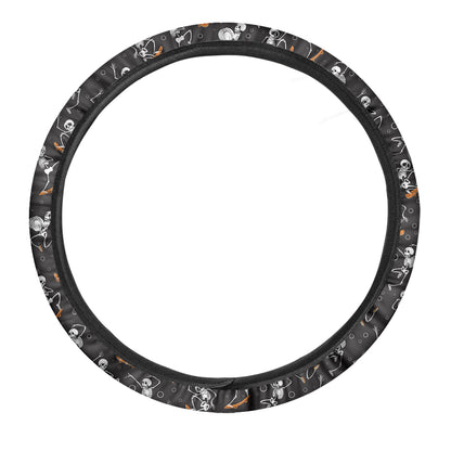 Skateboarding Skeleton Pattern Print Car Steering Wheel Cover