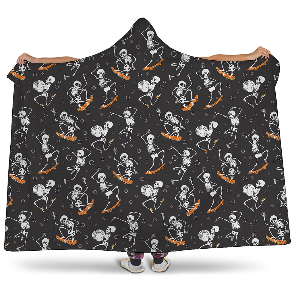 Skateboarding Skeleton Pattern Print Hooded Blanket