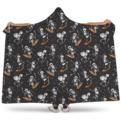 Skateboarding Skeleton Pattern Print Hooded Blanket