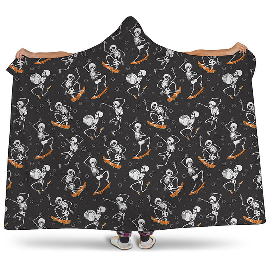 Skateboarding Skeleton Pattern Print Hooded Blanket