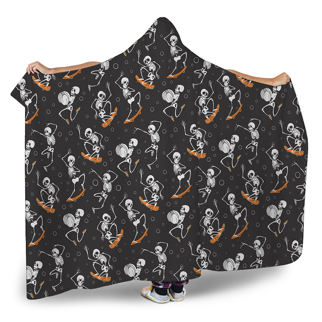 Skateboarding Skeleton Pattern Print Hooded Blanket