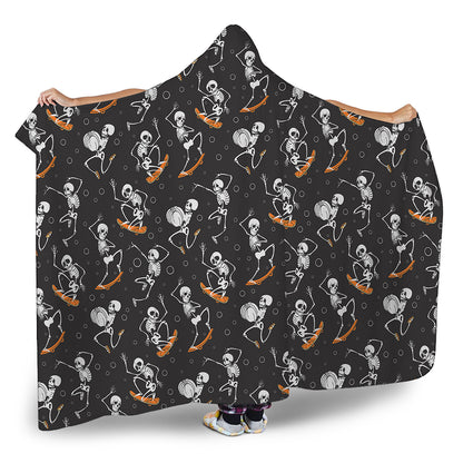 Skateboarding Skeleton Pattern Print Hooded Blanket