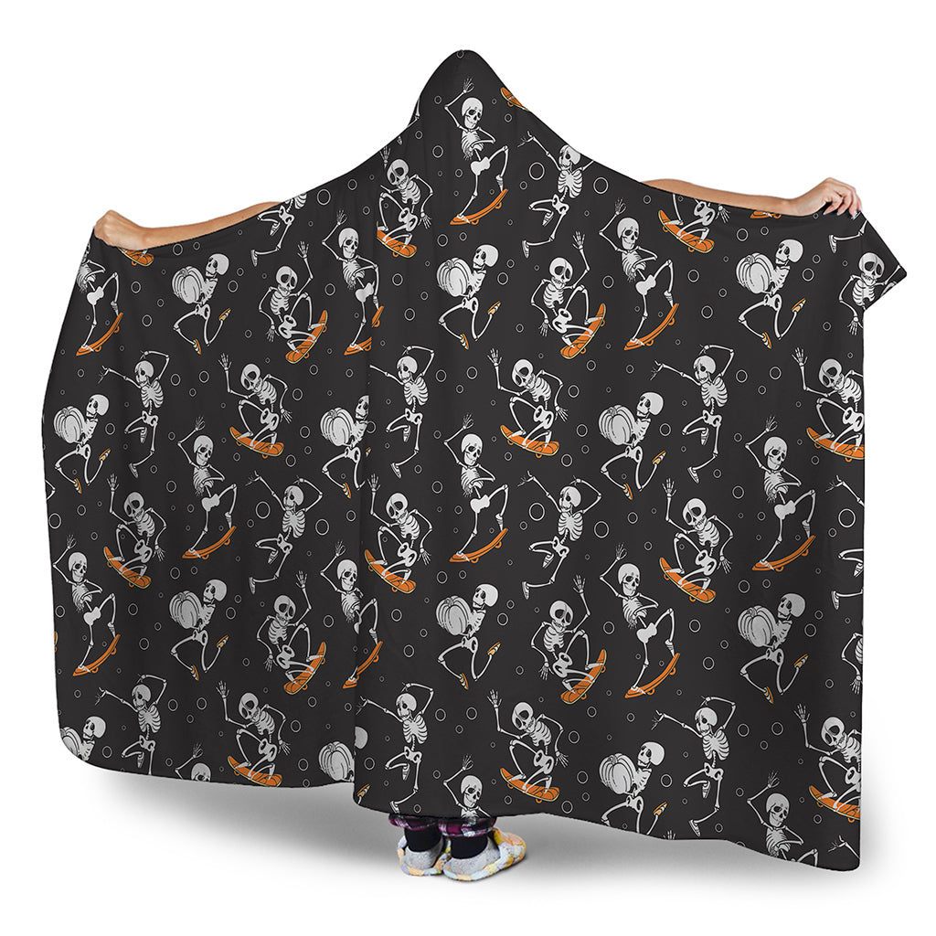 Skateboarding Skeleton Pattern Print Hooded Blanket