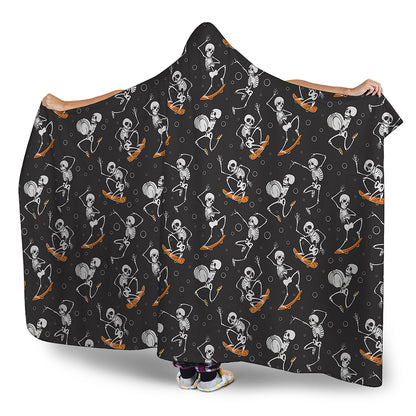 Skateboarding Skeleton Pattern Print Hooded Blanket
