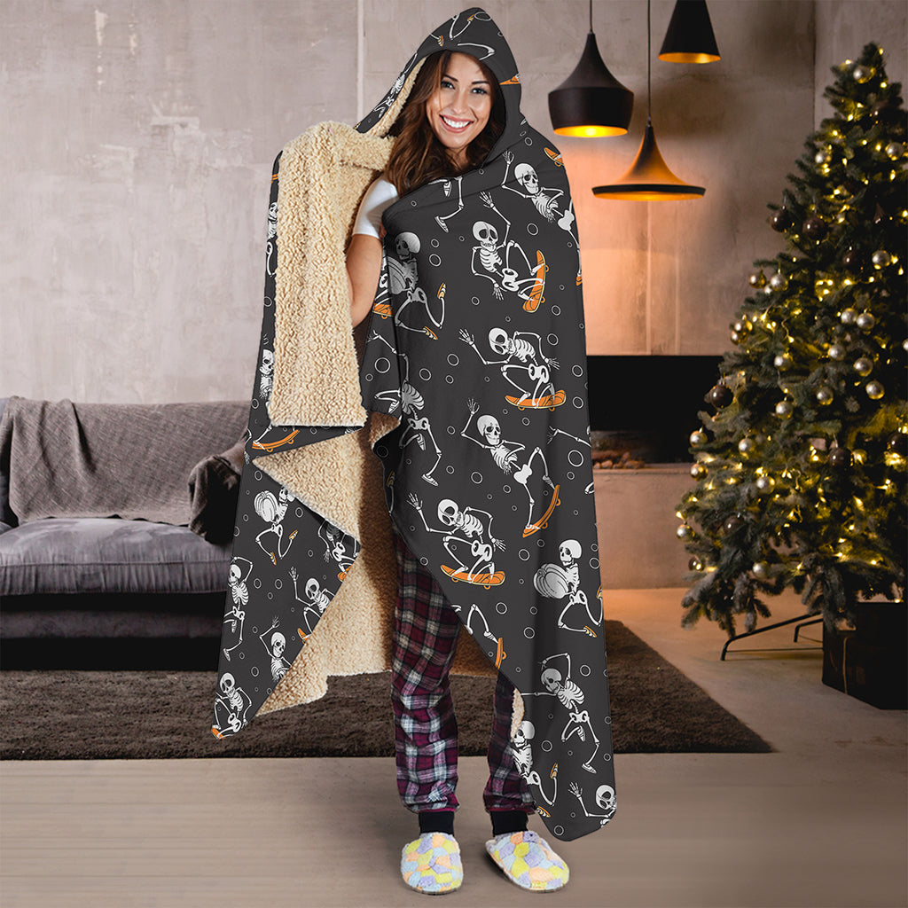 Skateboarding Skeleton Pattern Print Hooded Blanket