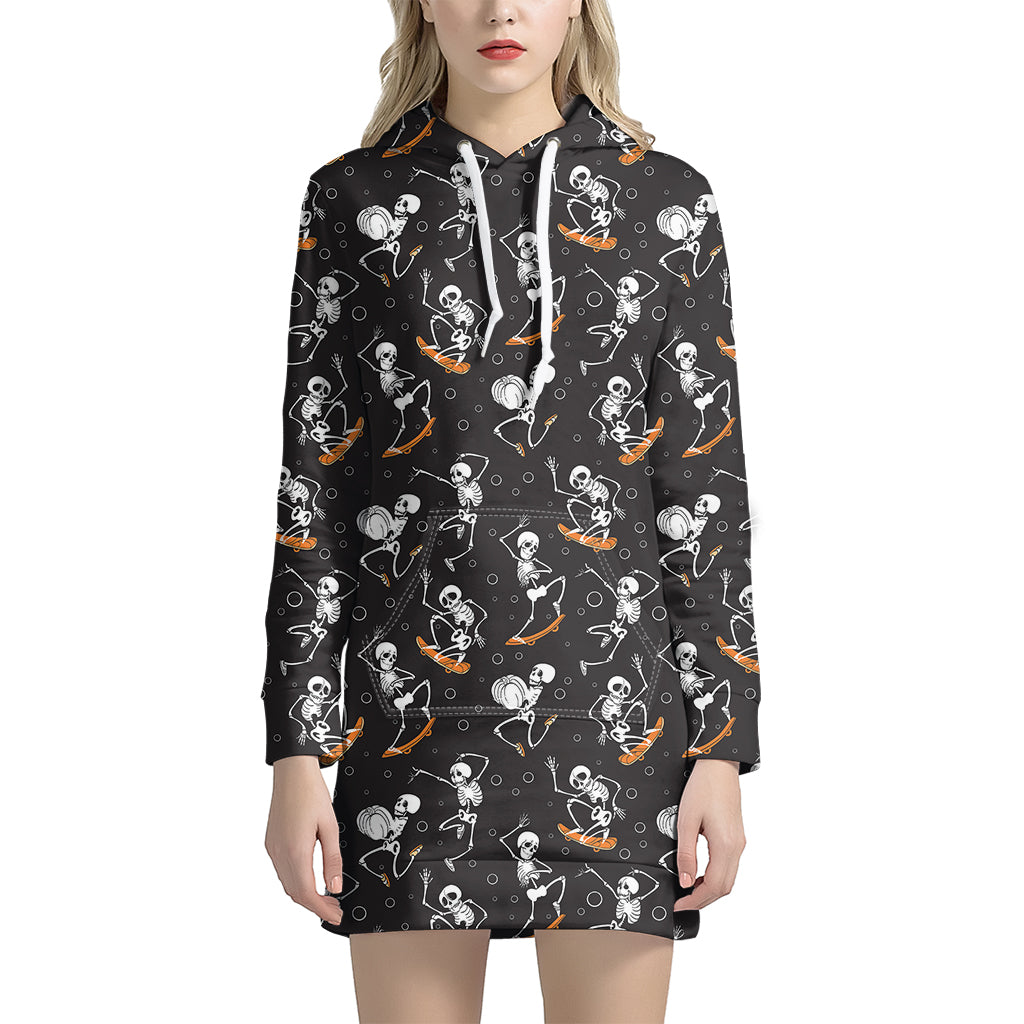 Skateboarding Skeleton Pattern Print Hoodie Dress