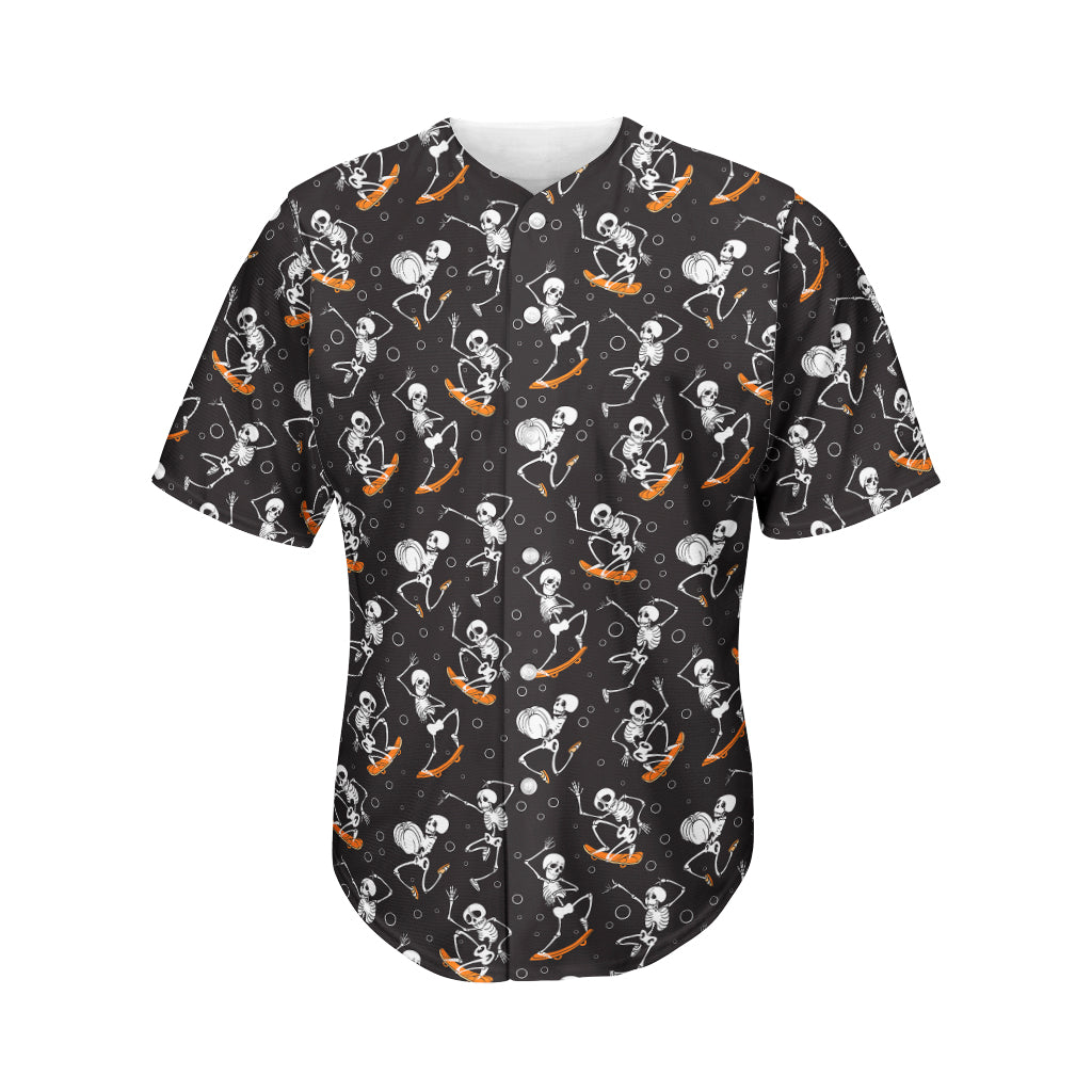 Skateboarding Skeleton Pattern Print Men's Baseball Jersey