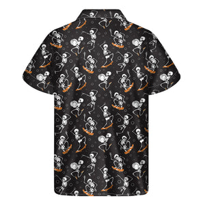 Skateboarding Skeleton Pattern Print Men's Short Sleeve Shirt