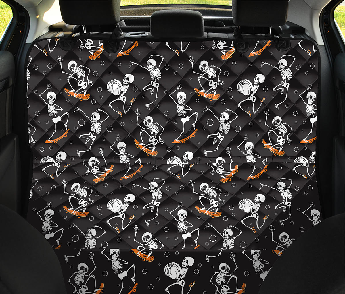 Skateboarding Skeleton Pattern Print Pet Car Back Seat Cover