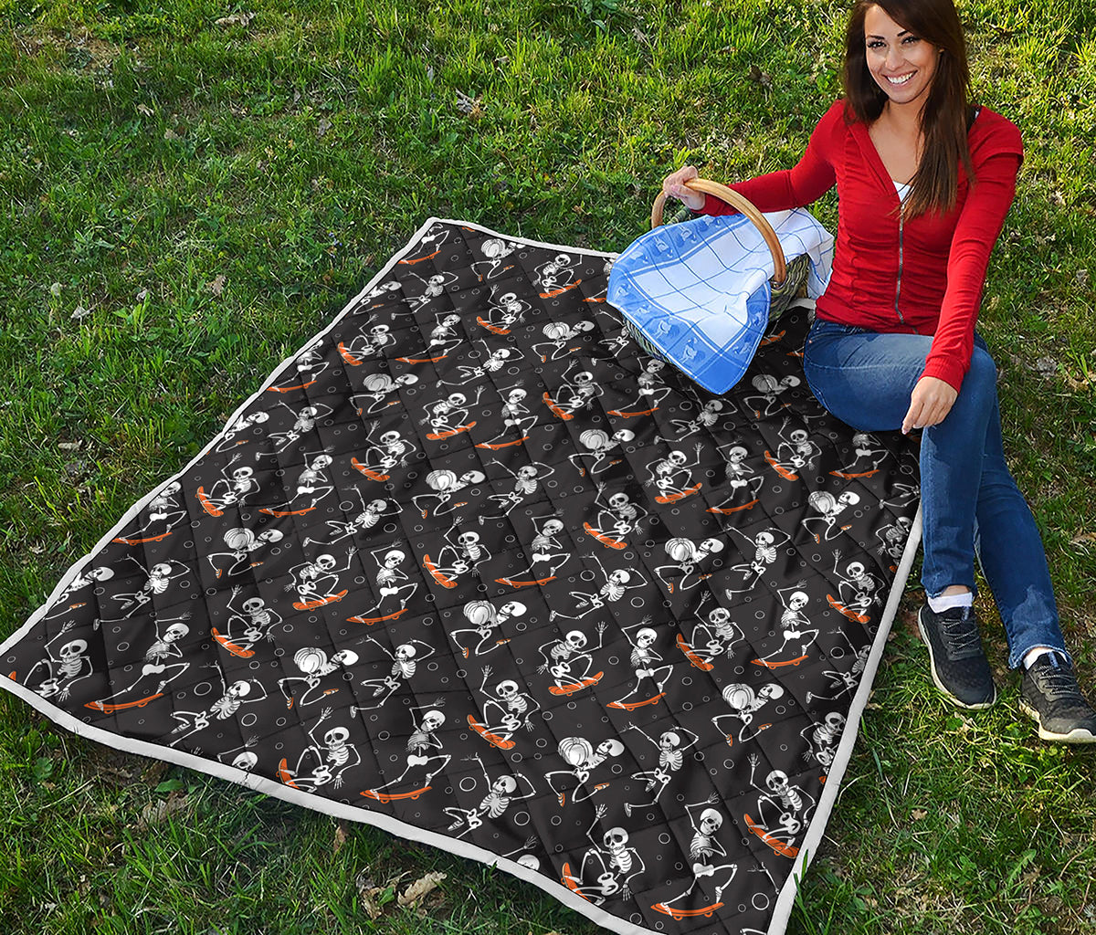 Skateboarding Skeleton Pattern Print Quilt