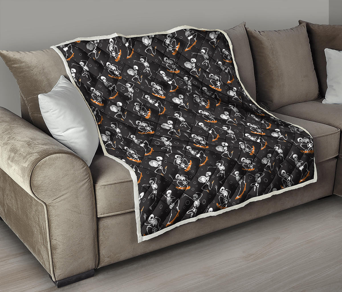 Skateboarding Skeleton Pattern Print Quilt