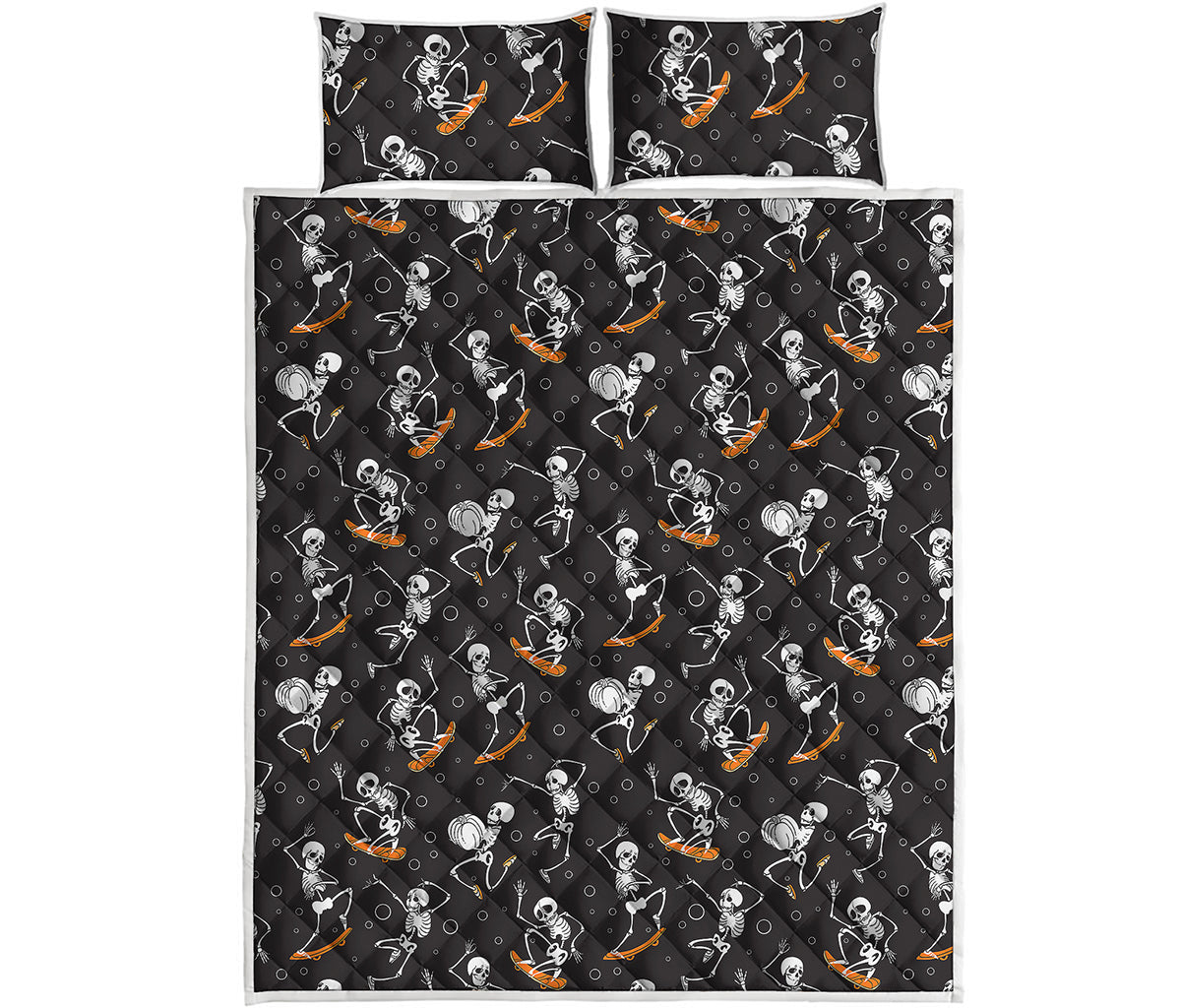 Skateboarding Skeleton Pattern Print Quilt Bed Set