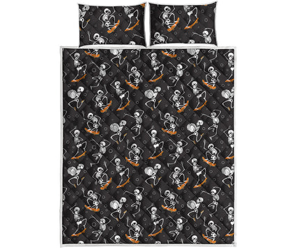 Skateboarding Skeleton Pattern Print Quilt Bed Set