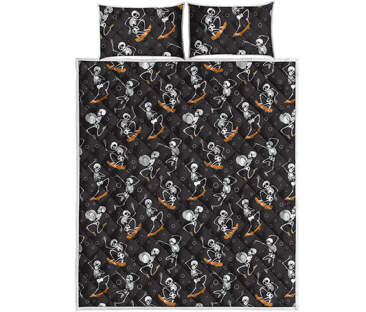 Skateboarding Skeleton Pattern Print Quilt Bed Set