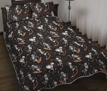 Skateboarding Skeleton Pattern Print Quilt Bed Set