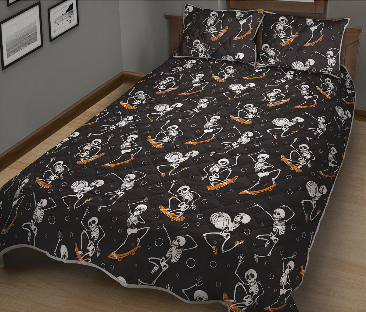 Skateboarding Skeleton Pattern Print Quilt Bed Set