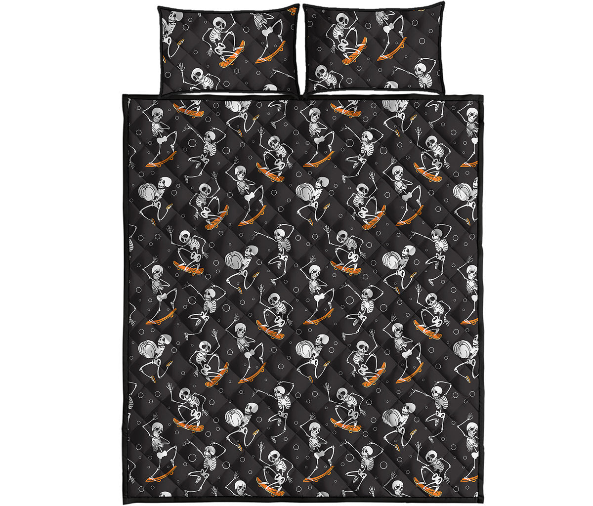 Skateboarding Skeleton Pattern Print Quilt Bed Set