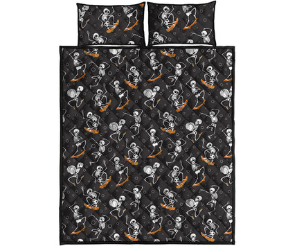Skateboarding Skeleton Pattern Print Quilt Bed Set