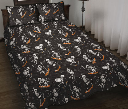 Skateboarding Skeleton Pattern Print Quilt Bed Set