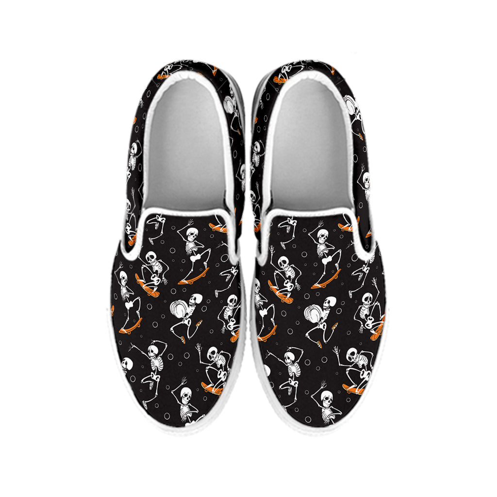 Skateboarding Skeleton Pattern Print White Slip On Shoes