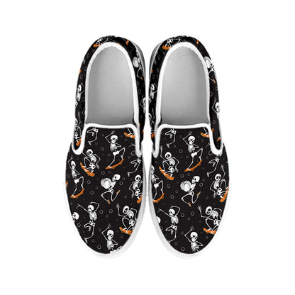 Skateboarding Skeleton Pattern Print White Slip On Shoes