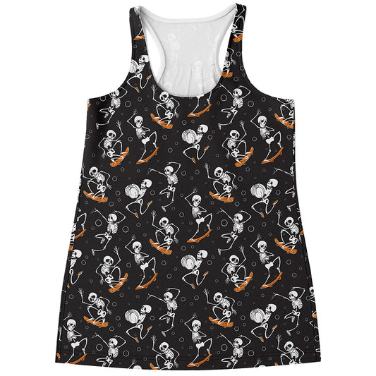 Skateboarding Skeleton Pattern Print Women's Racerback Tank Top