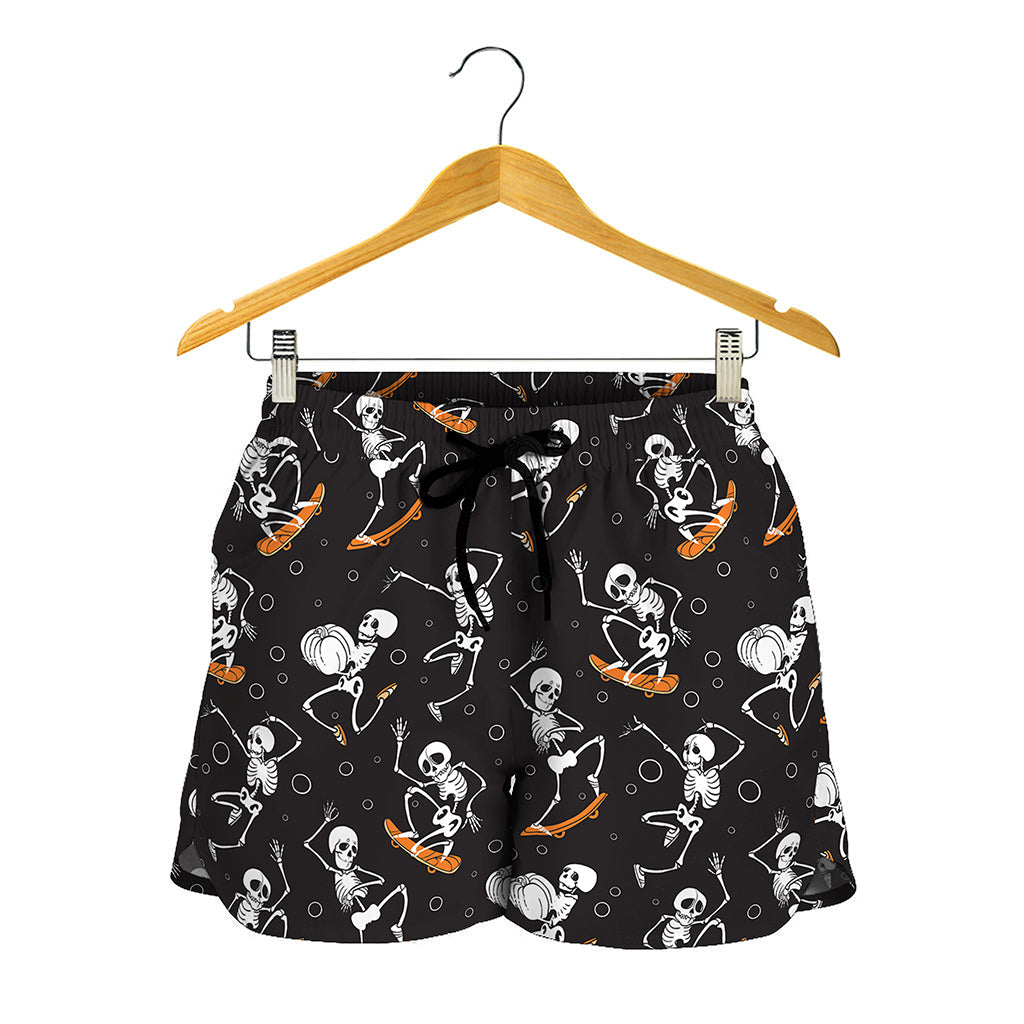 Skateboarding Skeleton Pattern Print Women's Shorts