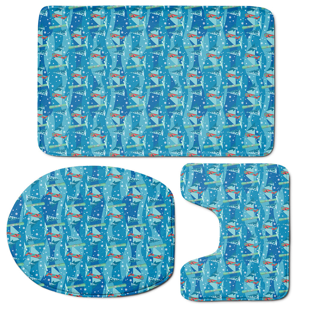 Ski And Snowboard Pattern Print 3 Piece Bath Mat Set