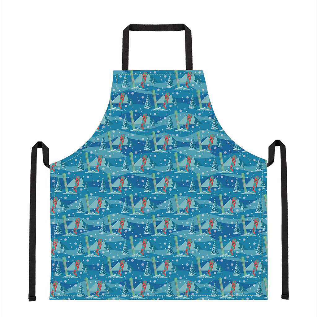 Ski And Snowboard Pattern Print Apron