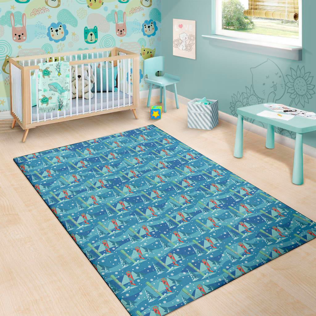 Ski And Snowboard Pattern Print Area Rug